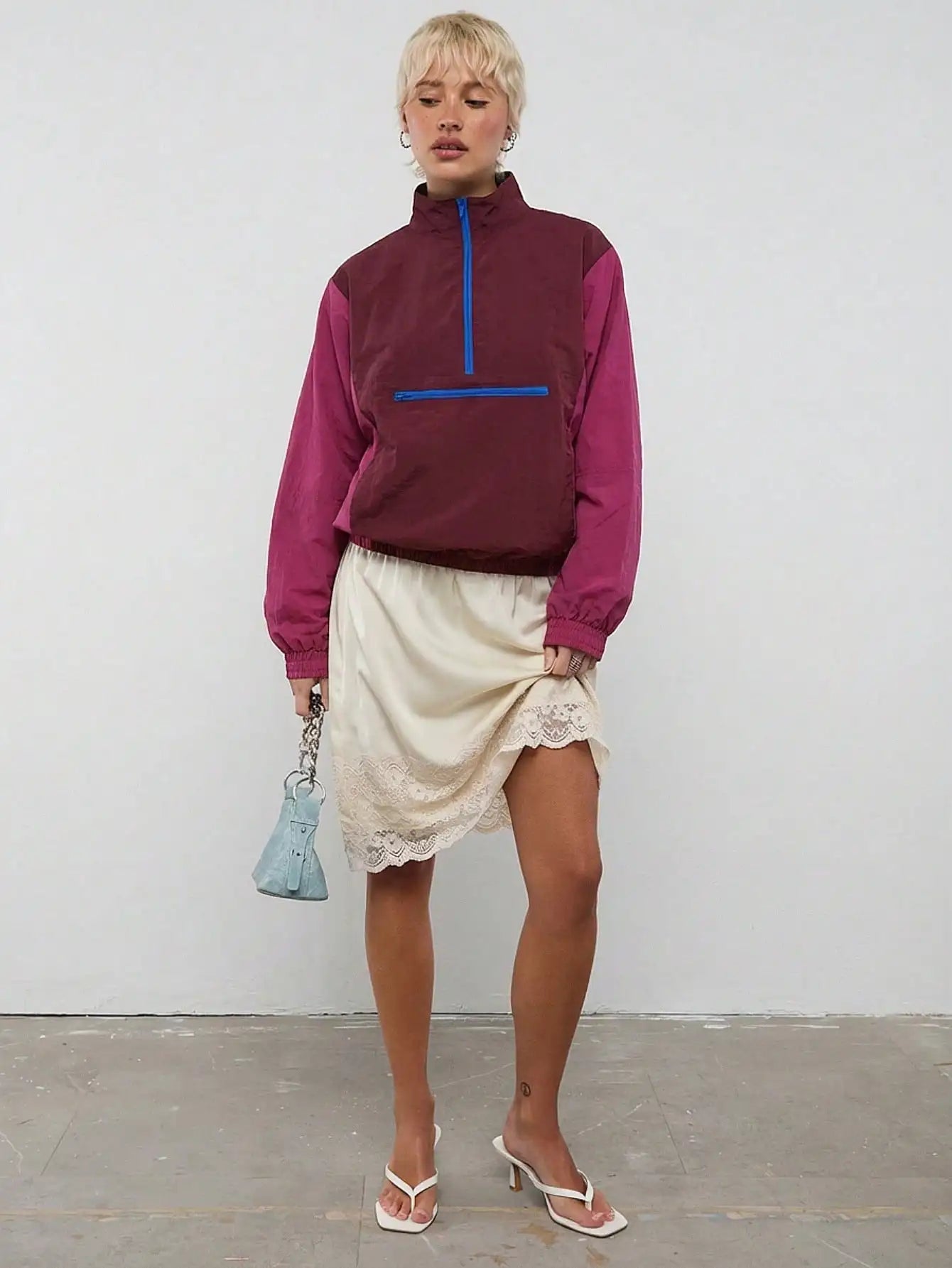 Colorblock Nylon Half-Zip Jacket For Women Streetwear Casual Sporty Outfit