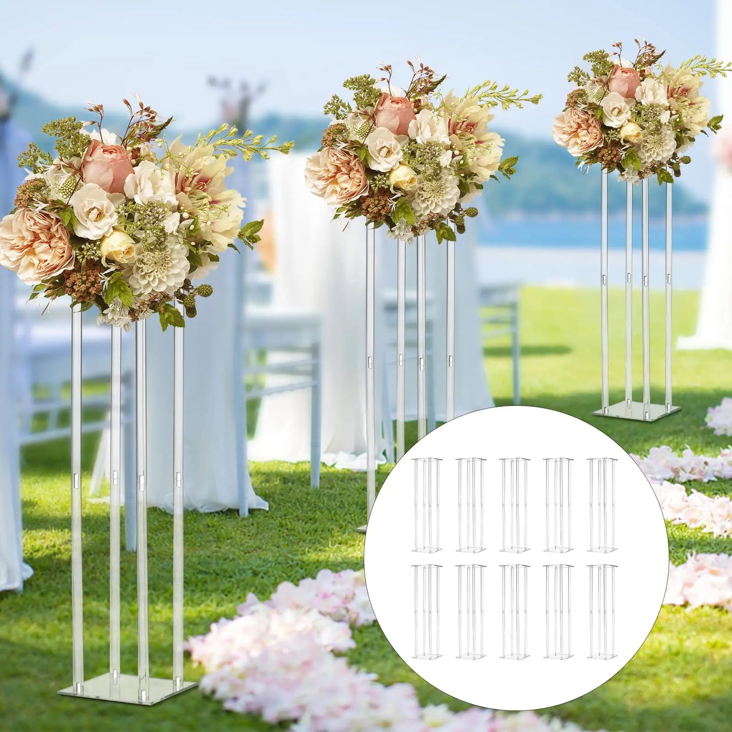 10 Pcs Acrylic Vase Column Stand 31.5 Inch Tall Centerpiece Wedding Decoration Vase Elegant Acrylic Flower Stand Tabletop Displa