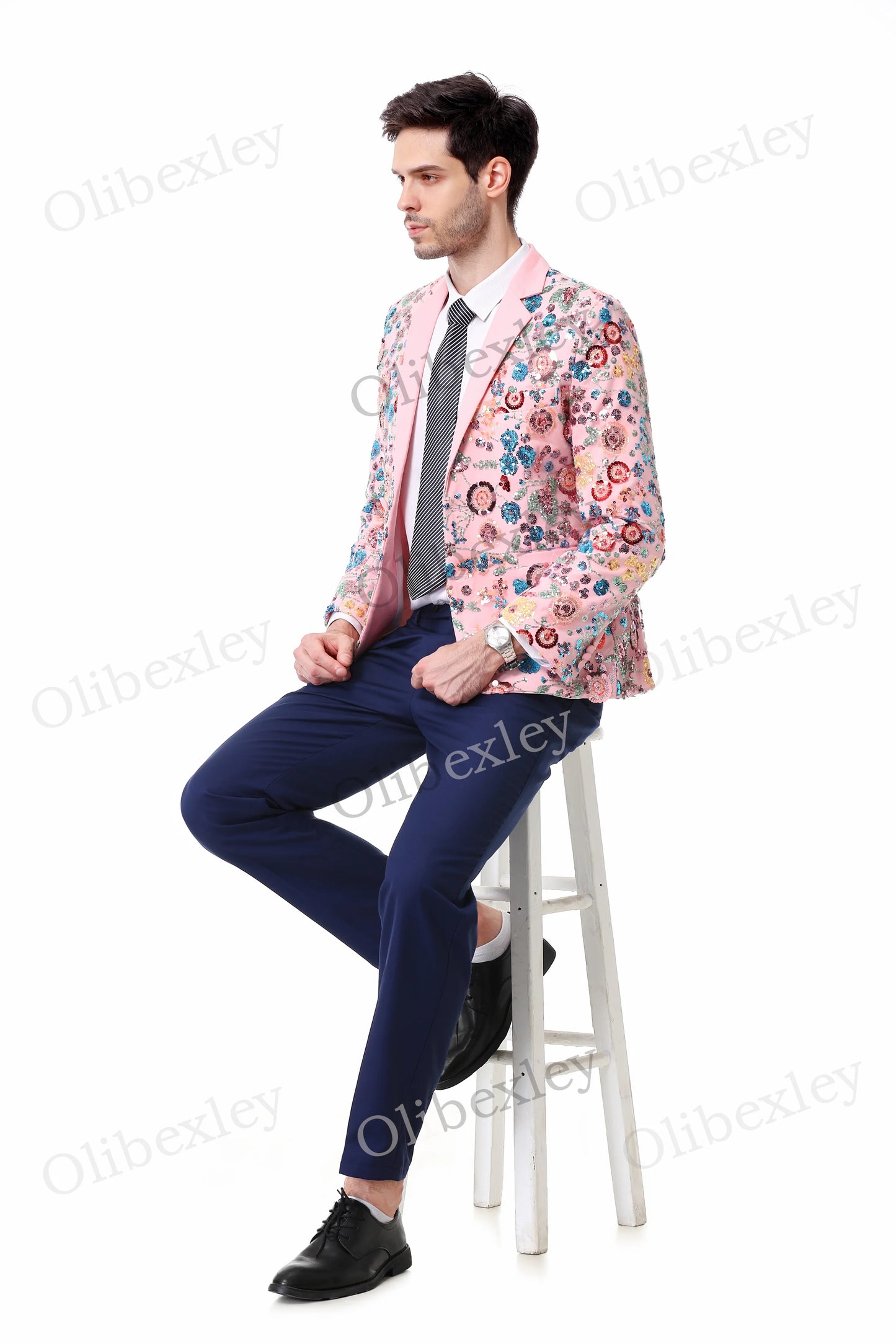 Olibexley Sequined Men's Two Piece Slim Fit Wedding Suit