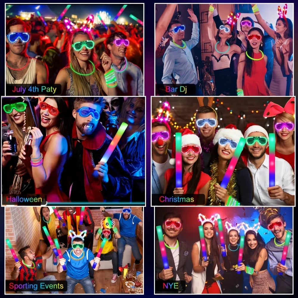 166 Piece Glow Party Set Led-Glasses Foam-Sticks Finger-Lights Glow-Sticks