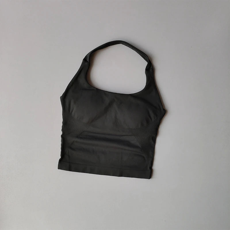 Neck Halter Shockproof Sport Longline Strappy Top Halterneck Vest Medium Support Yoga Gym Workout Seamless Fitness Sport Bra