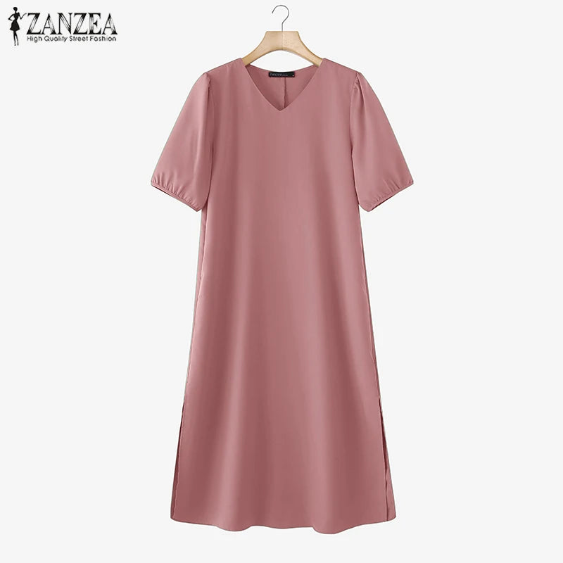 Zanzaea Women V Neck Short Sleeve Jersey Summer Dress