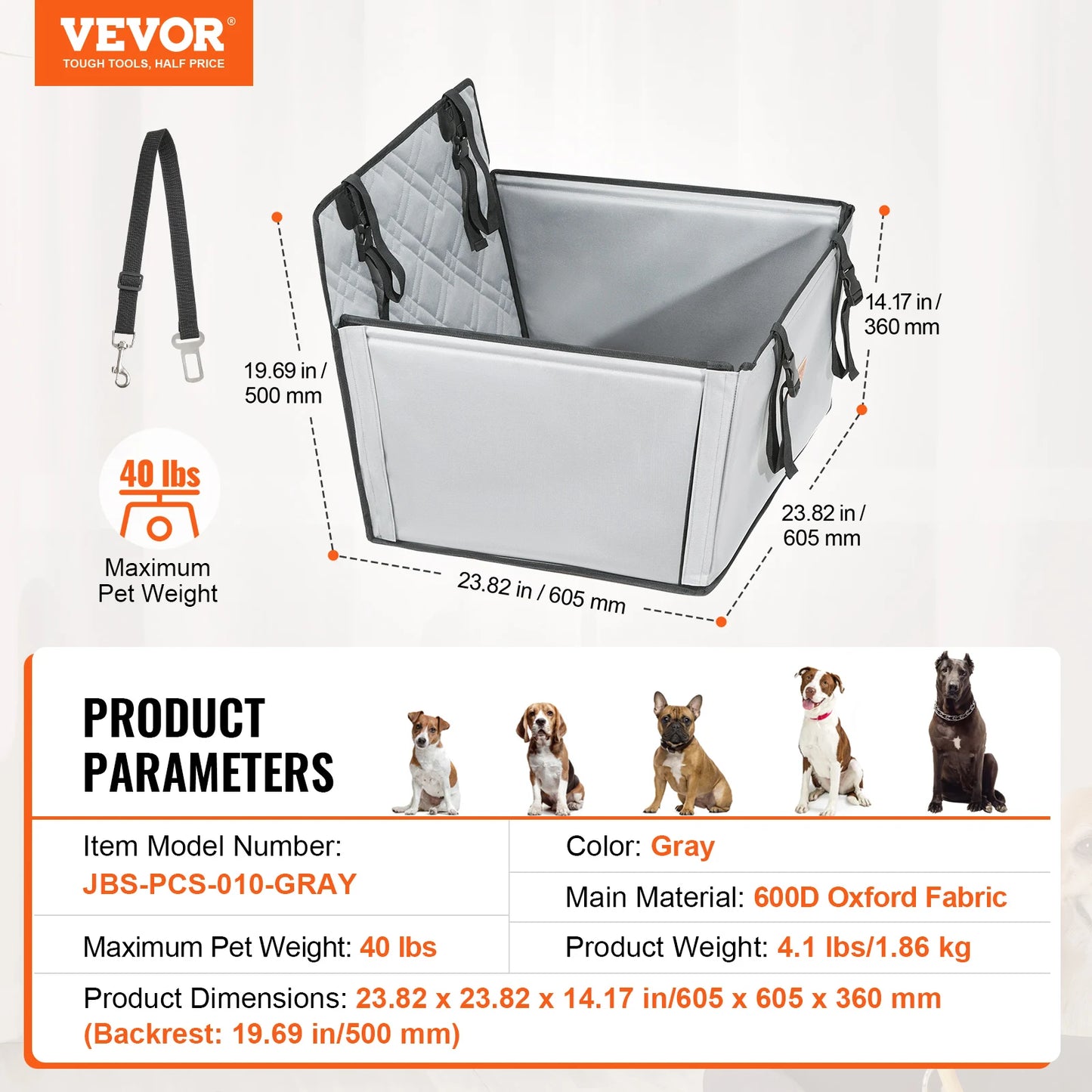 SucceBuy Dog Car Seat Waterproof Dog Booster Seat Pet Car Seat with Clip-On Safety Leash PP Cotton Car Bed for Medium Large Dog