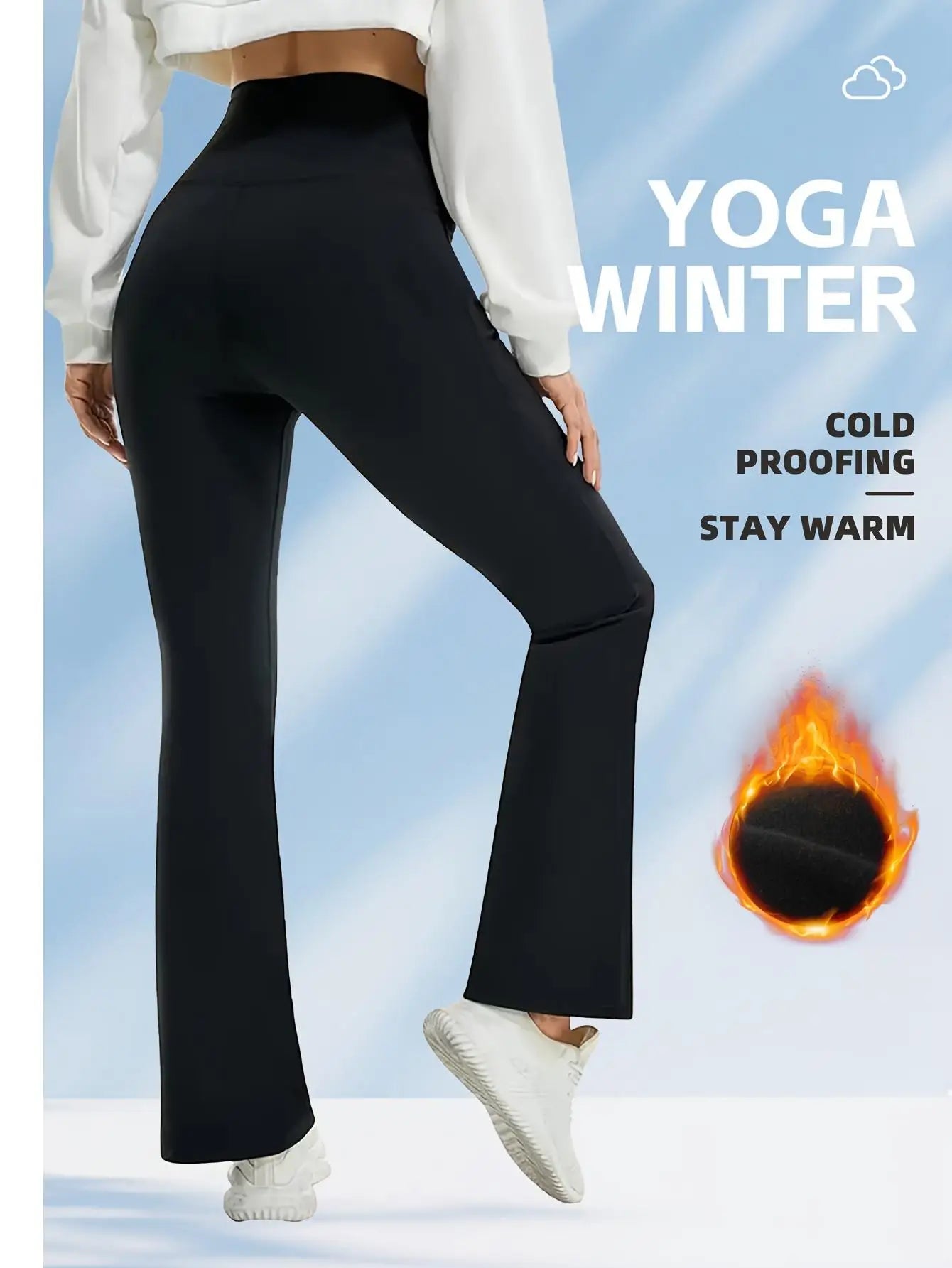3pcs Women's Fleece-Lined High-Waist V-Cross Flare Leg Yoga Pants with Pockets - Stretchy, Warm Bootcut Activewear for Running