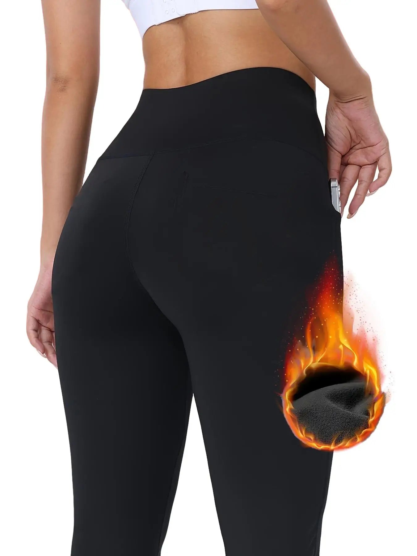 3pcs Women's Fleece-Lined High-Waist V-Cross Flare Leg Yoga Pants with Pockets - Stretchy, Warm Bootcut Activewear for Running