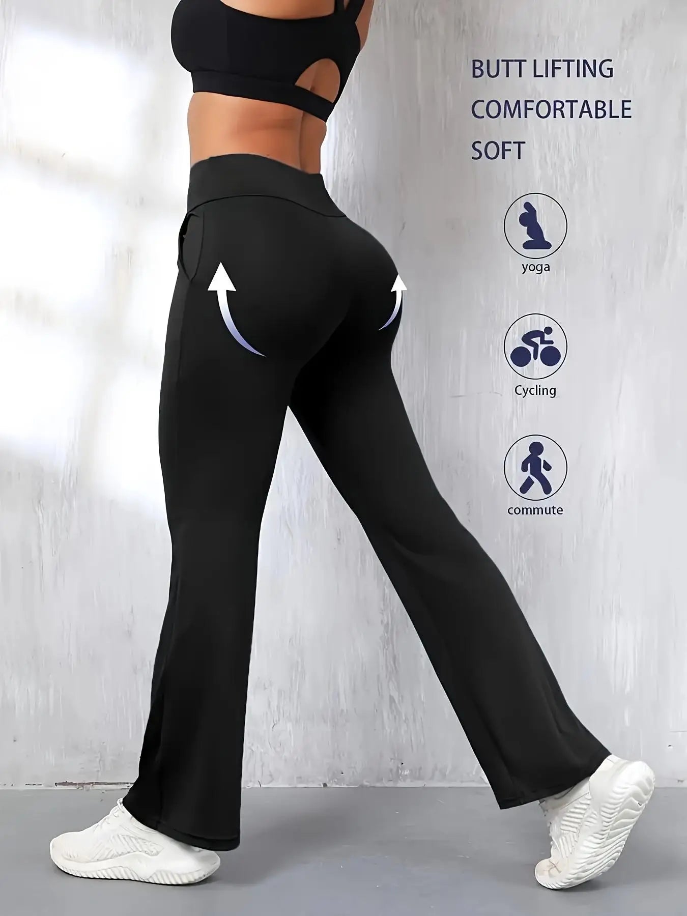 3pcs Women's Fleece-Lined High-Waist V-Cross Flare Leg Yoga Pants with Pockets - Stretchy, Warm Bootcut Activewear for Running
