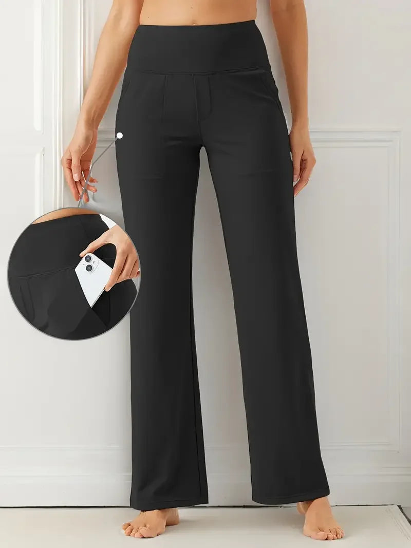 Women's straight-leg pants set - vertical feel straight-leg yoga pants - high-waisted casual sports pants - summer/autumn style