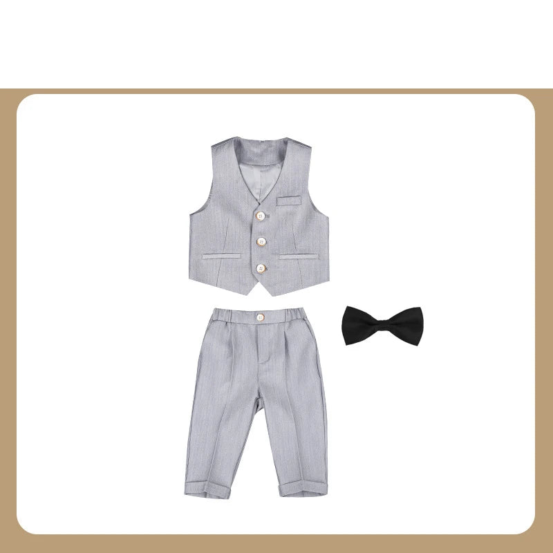 Psymonster Kids Formal Tuxedo Suit With Vest Jacket Pants