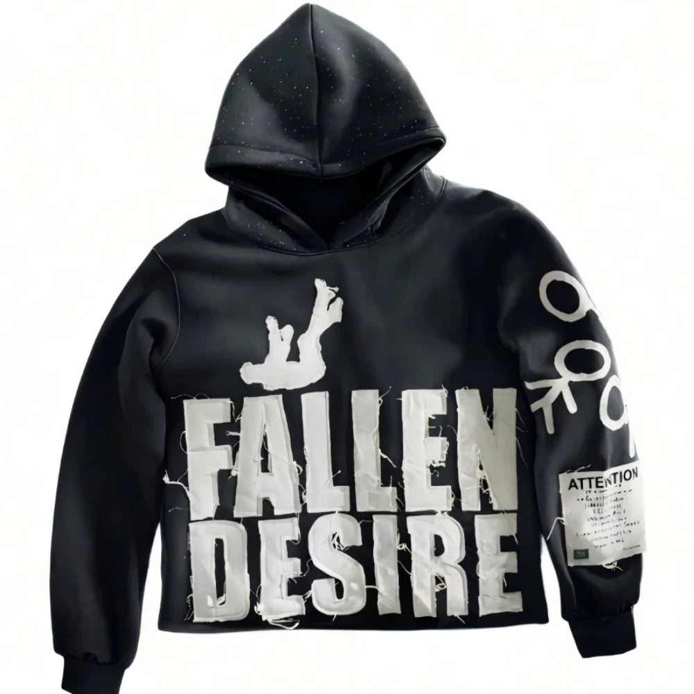 Men's Applique Embroidered Letter Hooded Sweatshirt Fallen Desire High Street Daily Hoodie