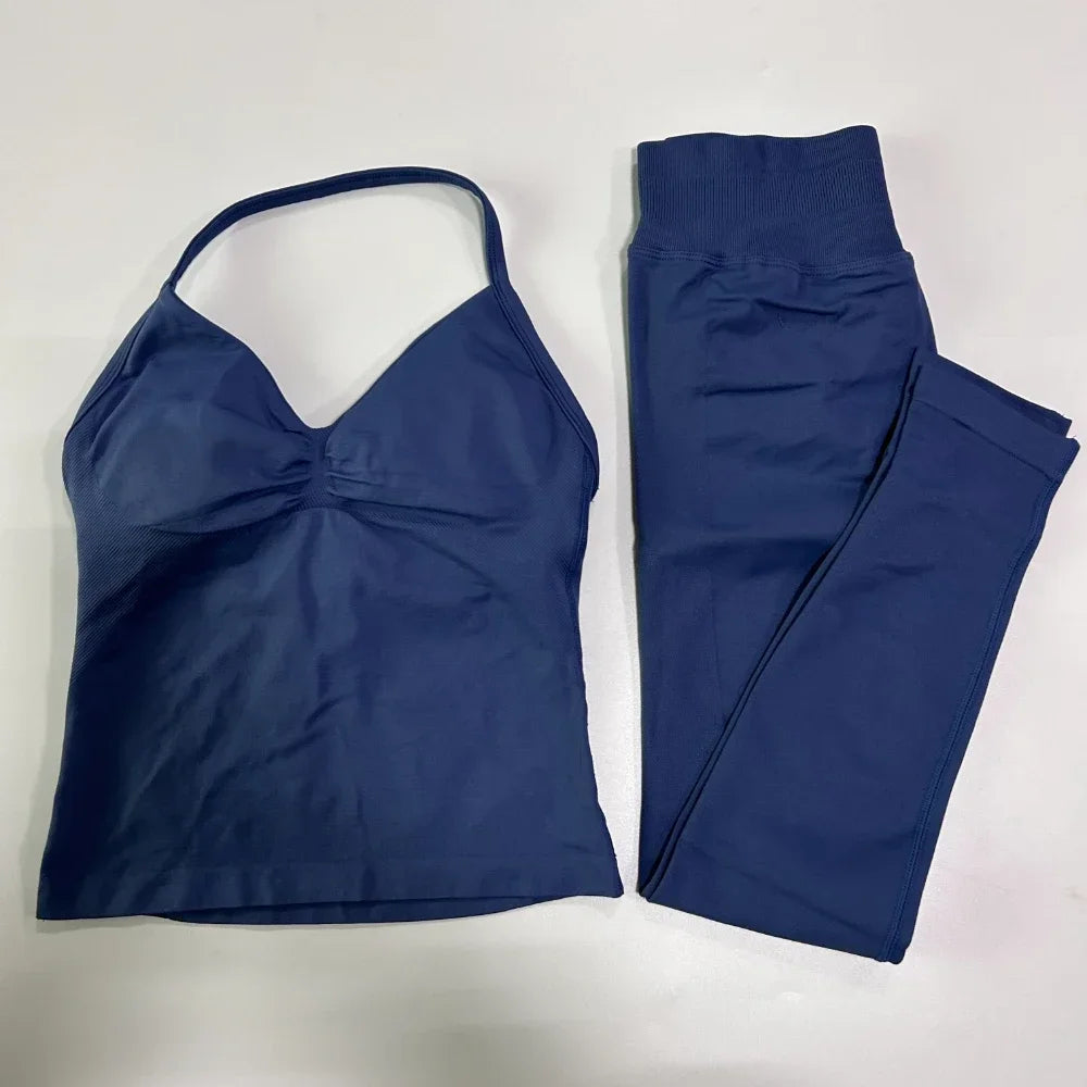Seamless Gym Set for Women Tank Tops and Waist Leggings
