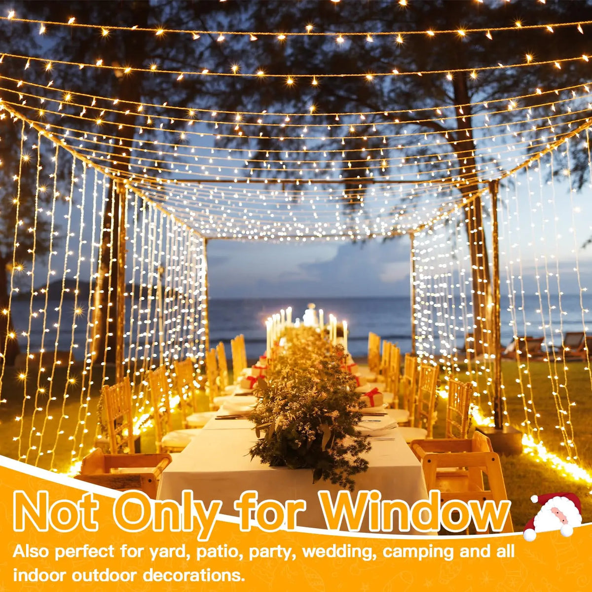 Waterproof Curtain LED String Lights Remote Timer With Eight Modes