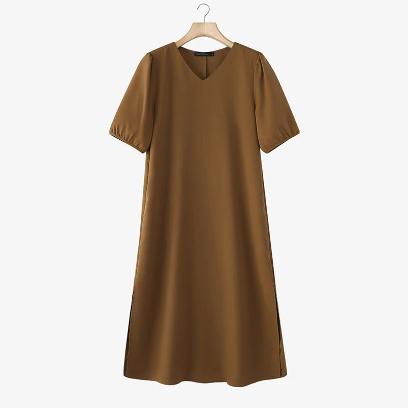 Zanzaea Women V Neck Short Sleeve Jersey Summer Dress