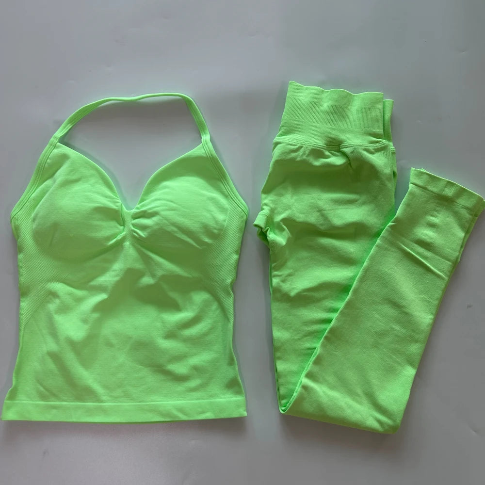 Seamless Gym Set for Women Tank Tops and Waist Leggings