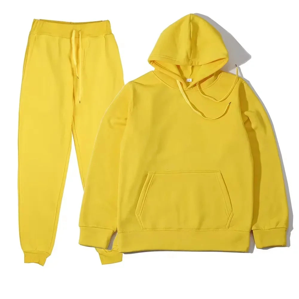 Winter Tracksuit Women Two Piece Set - Oversized Hoodie Sweatpants Solid Color Sportswear Suit |Casual Sweatshirt Trouser Set