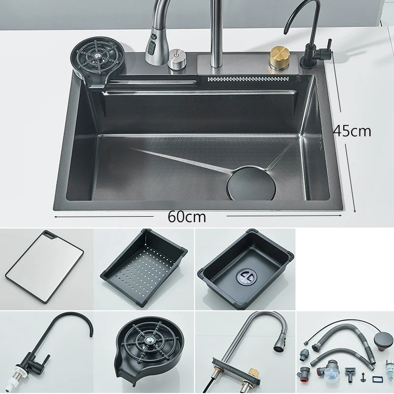 MYQualife 304 Stainless Steel Waterfall Kitchen Sink Faucet Set