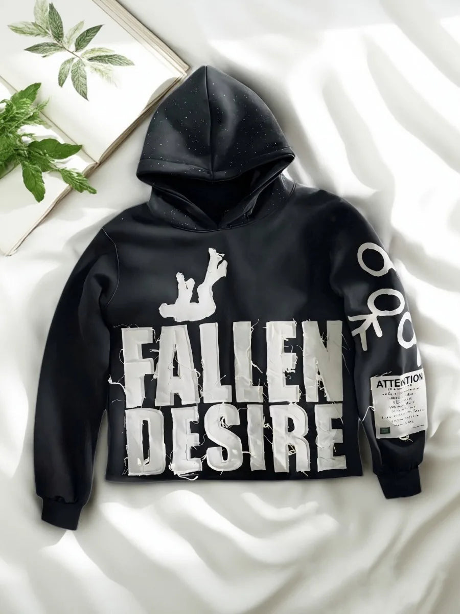 Letter Graphic Y2K Hoodies for Men FALLEN DESIRE Hoodie Jackets Streetwear Men’s Fall Clothes