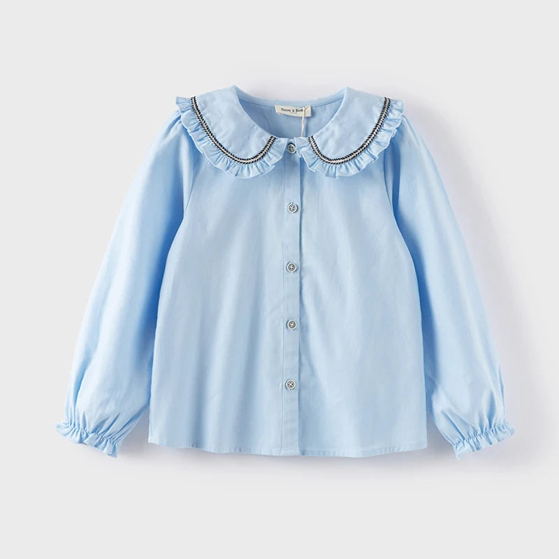 Dave Bella Solid Color Spring Fall Shirt for Gilrs Sweet Casual Cotton Blouse Childern Long Sleeve Button-Down Top DK3241515