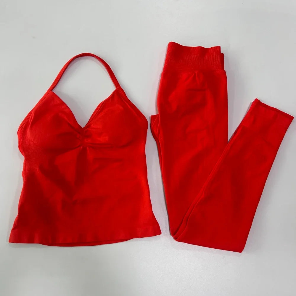 Seamless Gym Set for Women Tank Tops and Waist Leggings