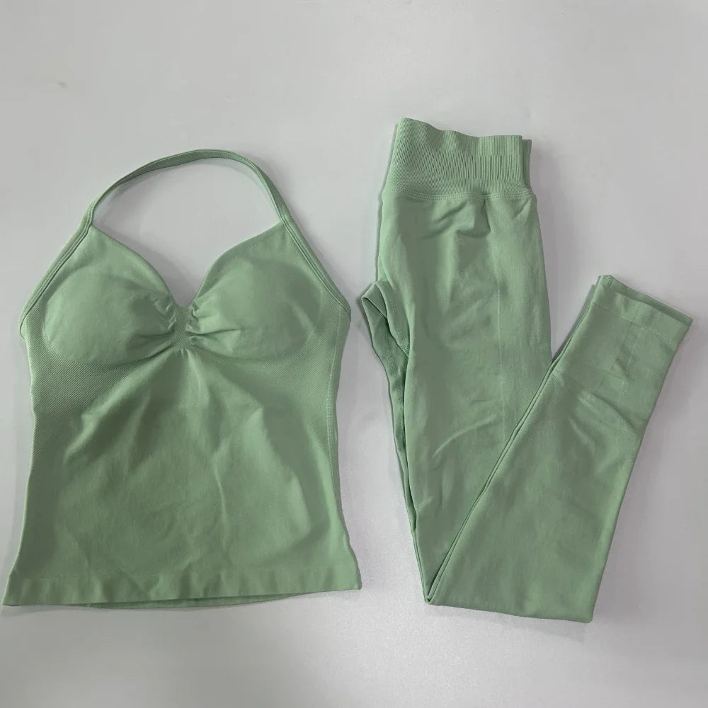 Seamless Gym Set for Women Tank Tops and Waist Leggings