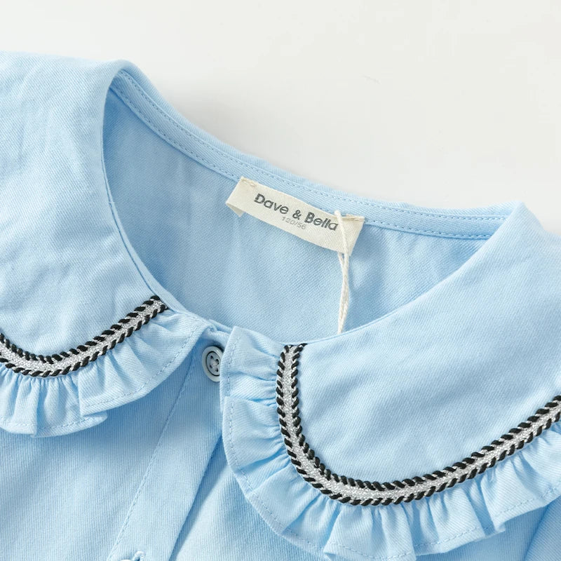 Dave Bella Solid Color Spring Fall Shirt for Gilrs Sweet Casual Cotton Blouse Childern Long Sleeve Button-Down Top DK3241515