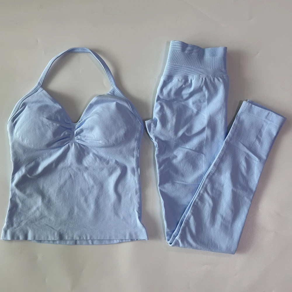 Seamless Gym Set for Women Tank Tops and Waist Leggings