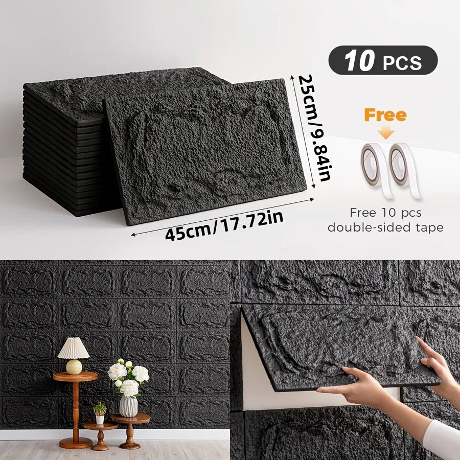 10pcs 3D Self-adhesive Stone Wall Panels 10mm thickness PU Wall Panels Wall Decor 9.84inx17.72in Suitable for indoor and outdoo