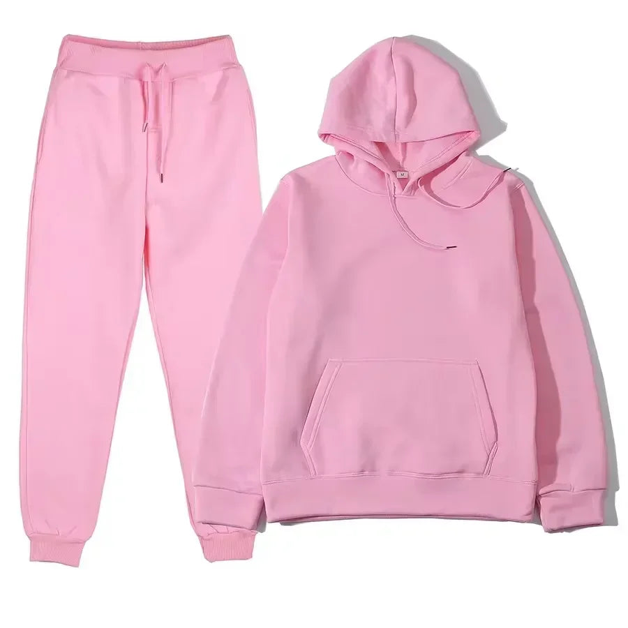Winter Tracksuit Women Two Piece Set - Oversized Hoodie Sweatpants Solid Color Sportswear Suit |Casual Sweatshirt Trouser Set