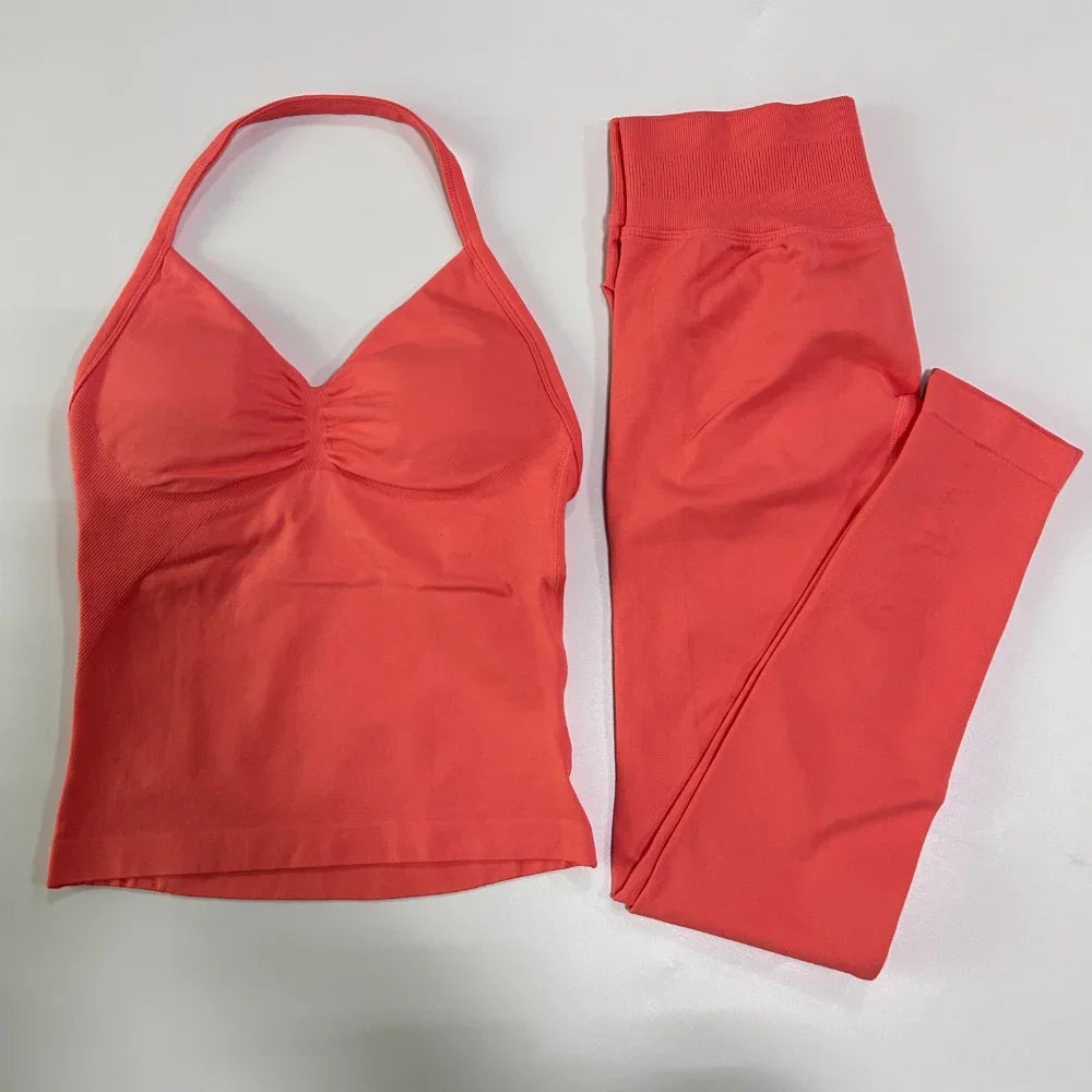 Seamless Gym Set for Women Tank Tops and Waist Leggings