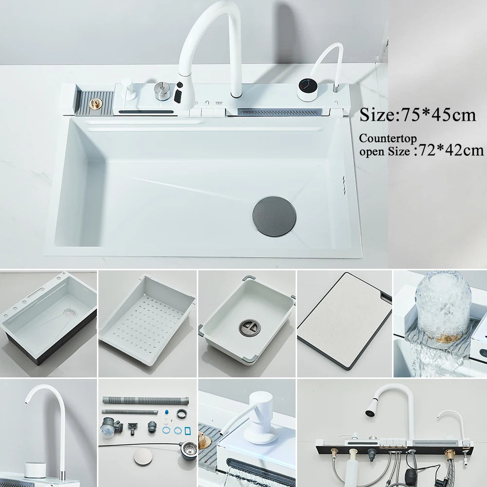 MYQualife Stainless Steel Waterfall Kitchen Sink With Digital Display Faucet