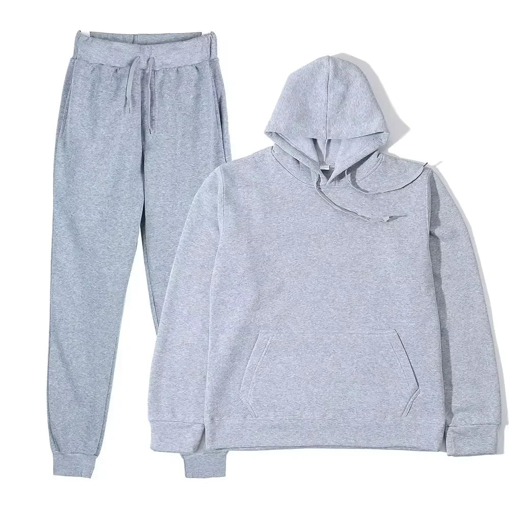 Winter Tracksuit Women Two Piece Set - Oversized Hoodie Sweatpants Solid Color Sportswear Suit |Casual Sweatshirt Trouser Set