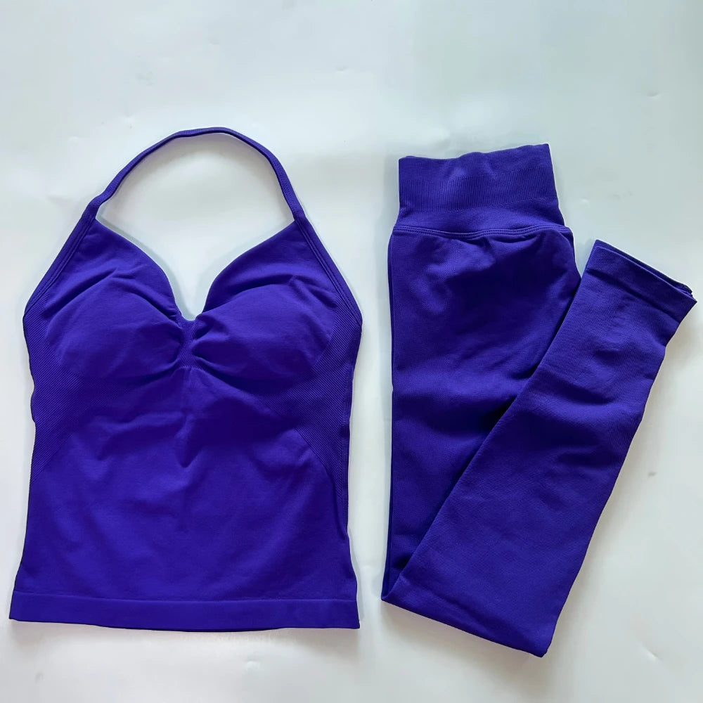 Seamless Gym Set for Women Tank Tops and Waist Leggings