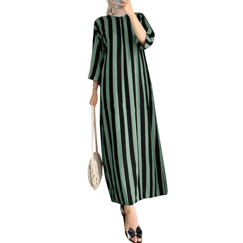 ZANZEA Women Muslim Abaya Dress Casual Modest Kaftan Robe