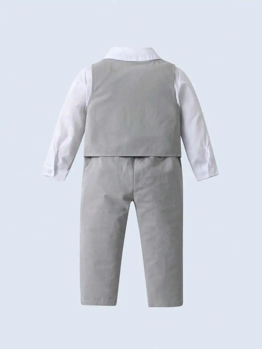 3-Piece Formal Suit Set for Toddler Boys: Shirt, Vest, Pants with Bowtie & Flower Pin