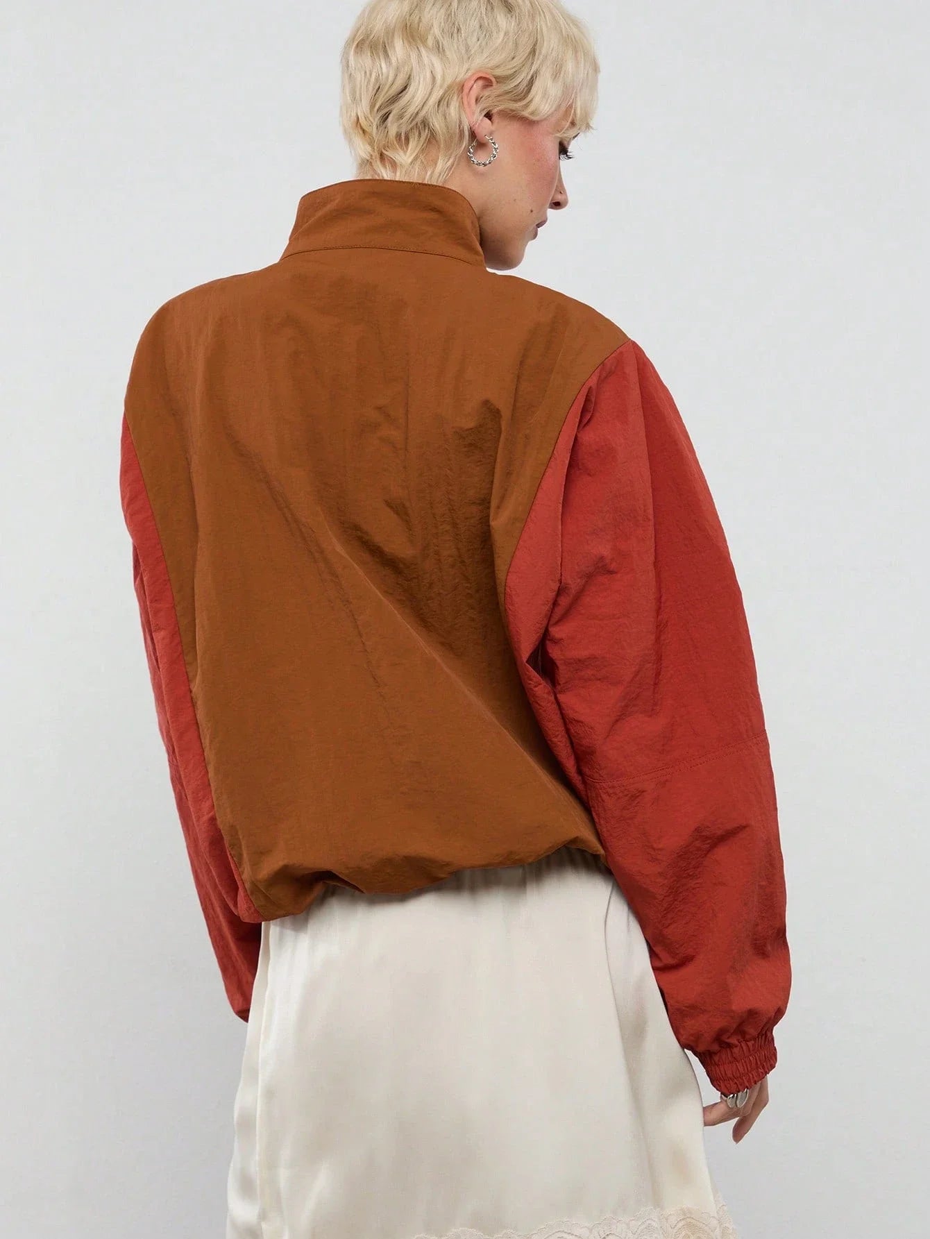 Colorblock Nylon Half-Zip Jacket For Women Streetwear Casual Sporty Outfit