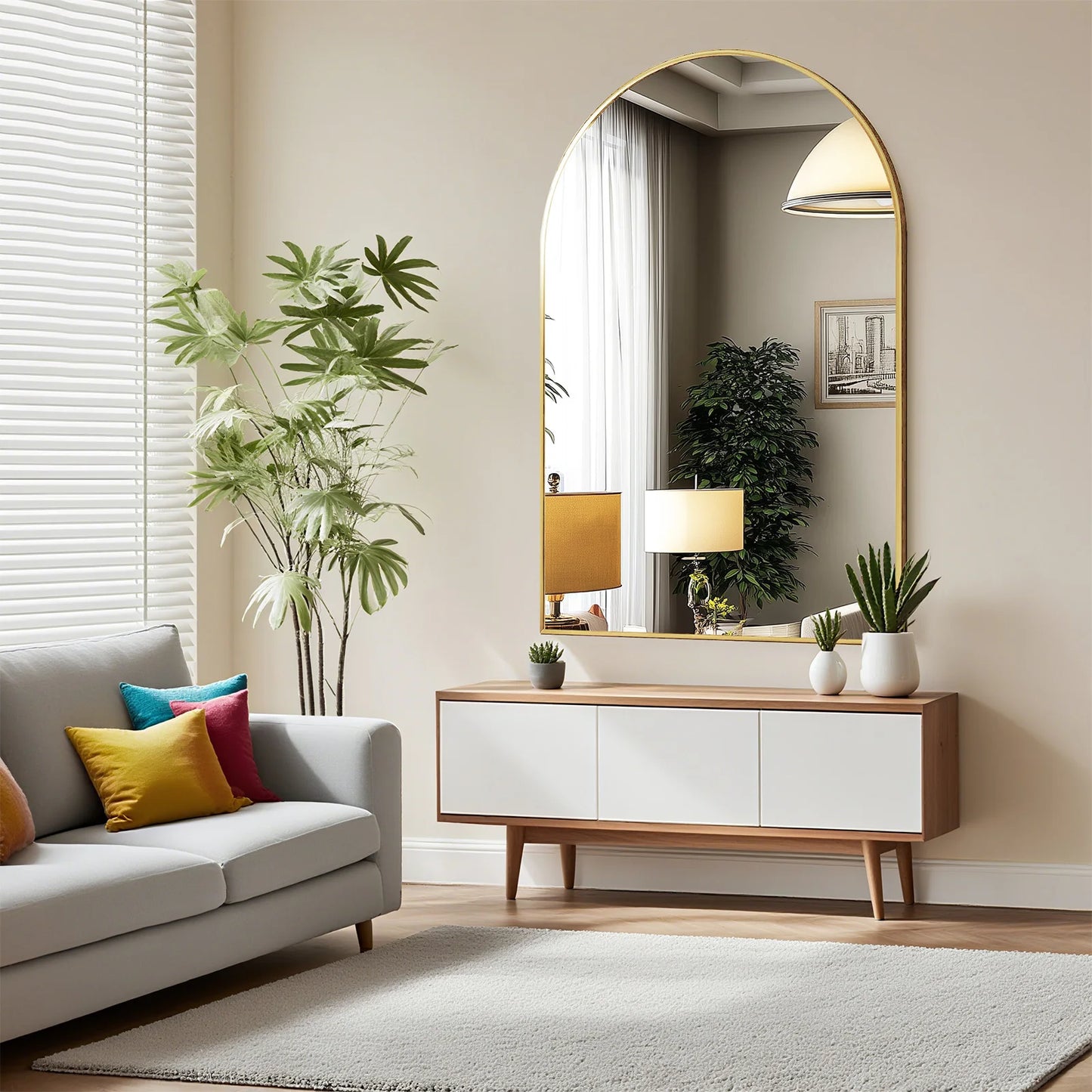 JHK 26"x38" Arched Metal Framed Bathroom Mirrors for Wall  Hanging Mirror Glass Mirror Modern Wall Decor For Bedroom Entryway
