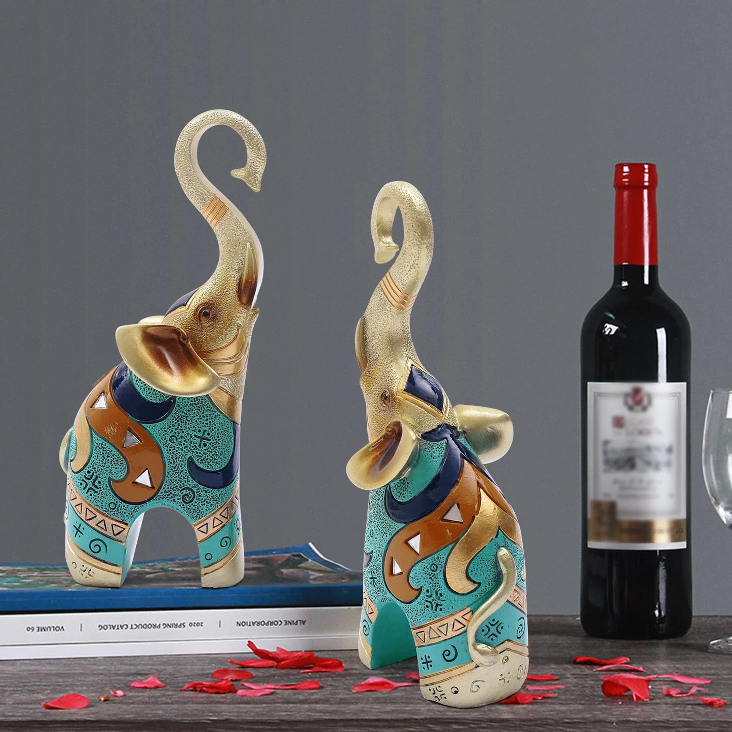 Modern Simplicity Elephant Ornaments—Hand-Carved Ancient Symbols, Compact Size, Fits Wine Cabinet/Porch/End Table Glossy Texture