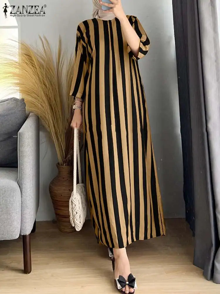 ZANZEA Women Muslim Abaya Dress Casual Modest Kaftan Robe