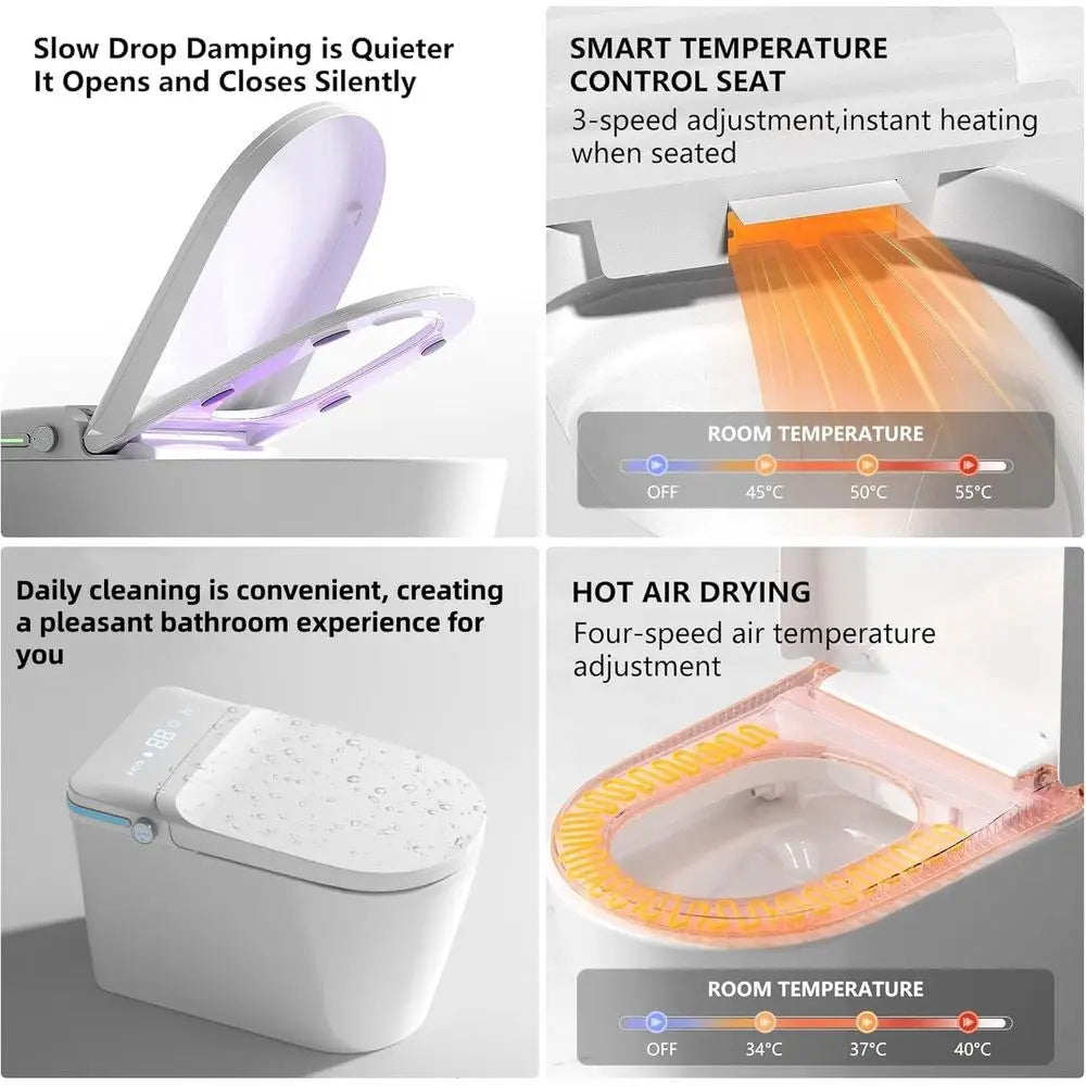 Luxury Smart Toilet Built In, Bidet with Heated Seat,Warm Water Sprayer & Dryer, Japanese Toilet with Foot Sensor Operation,LED