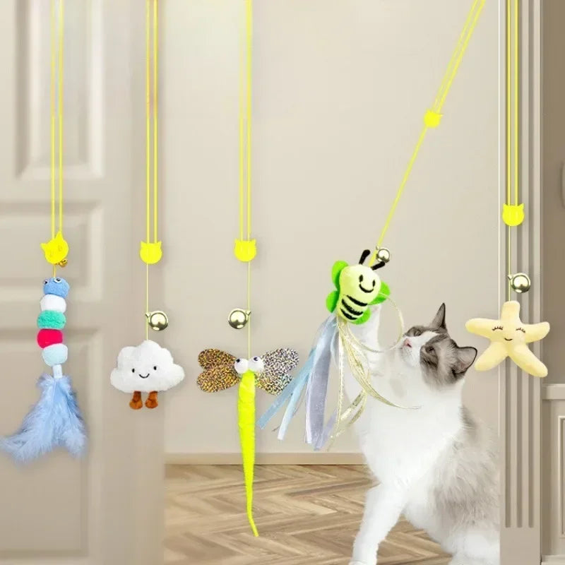 Cat Rope Long Rope Teasing Cat Toy Accessories Pet Kitten Toy Cat Toy Swing Sticky Disc Elastic with Bell Hanging Door Teasing