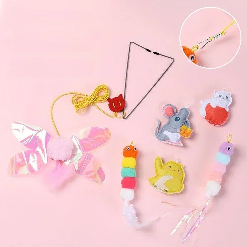 Cat Rope Long Rope Teasing Cat Toy Accessories Pet Kitten Toy Cat Toy Swing Sticky Disc Elastic with Bell Hanging Door Teasing