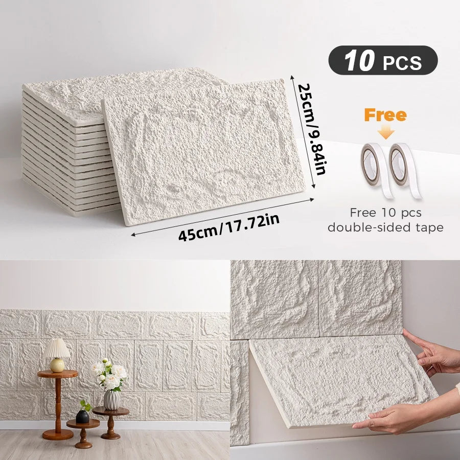 10pcs 3D Self-adhesive Stone Wall Panels 10mm thickness PU Wall Panels Wall Decor 9.84inx17.72in Suitable for indoor and outdoo