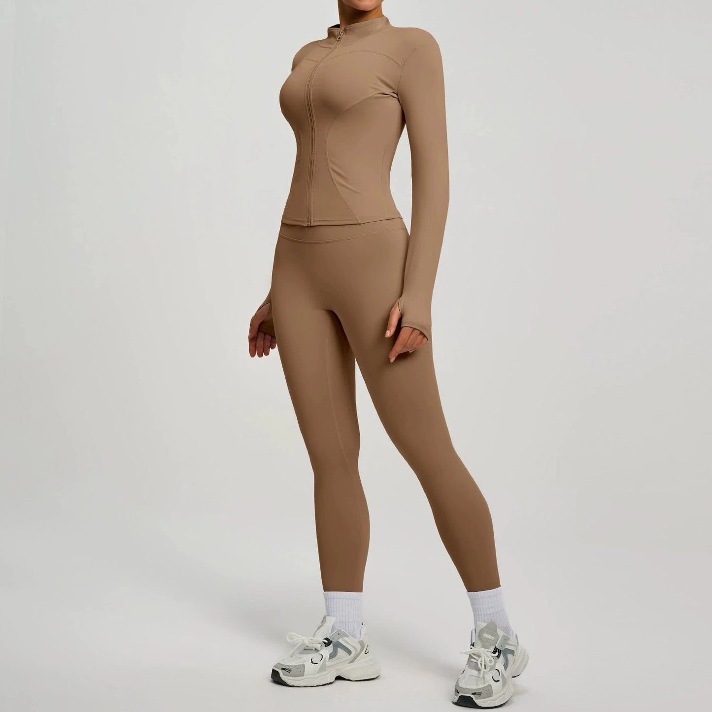 2Pcs Jacket Yoga Sets Women Long Sleeve Zipper Slim Sports Shirts Hip Lifting Leggings Fitness Running Workout Suits Tracksuit