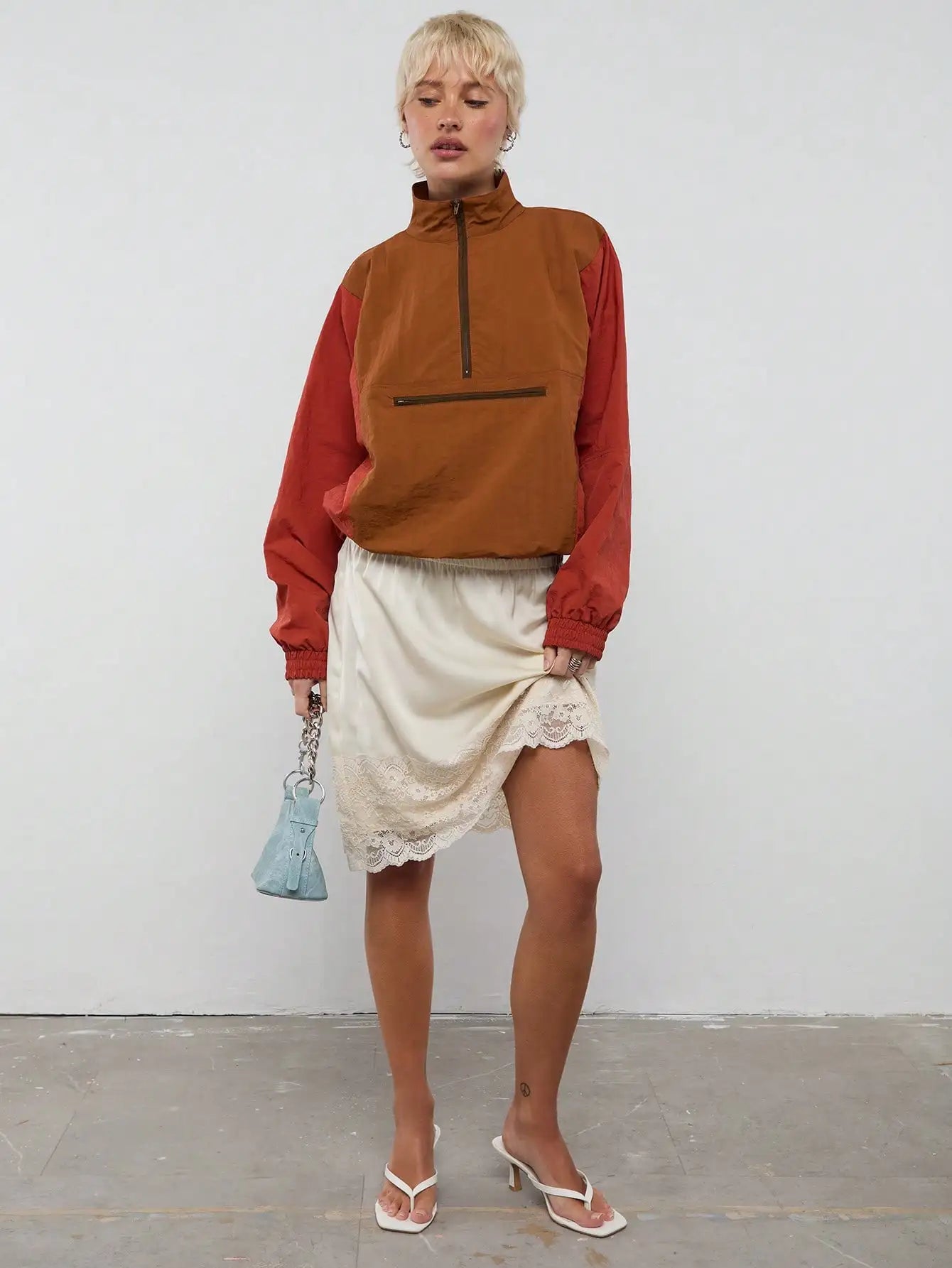 Colorblock Nylon Half-Zip Jacket For Women Streetwear Casual Sporty Outfit