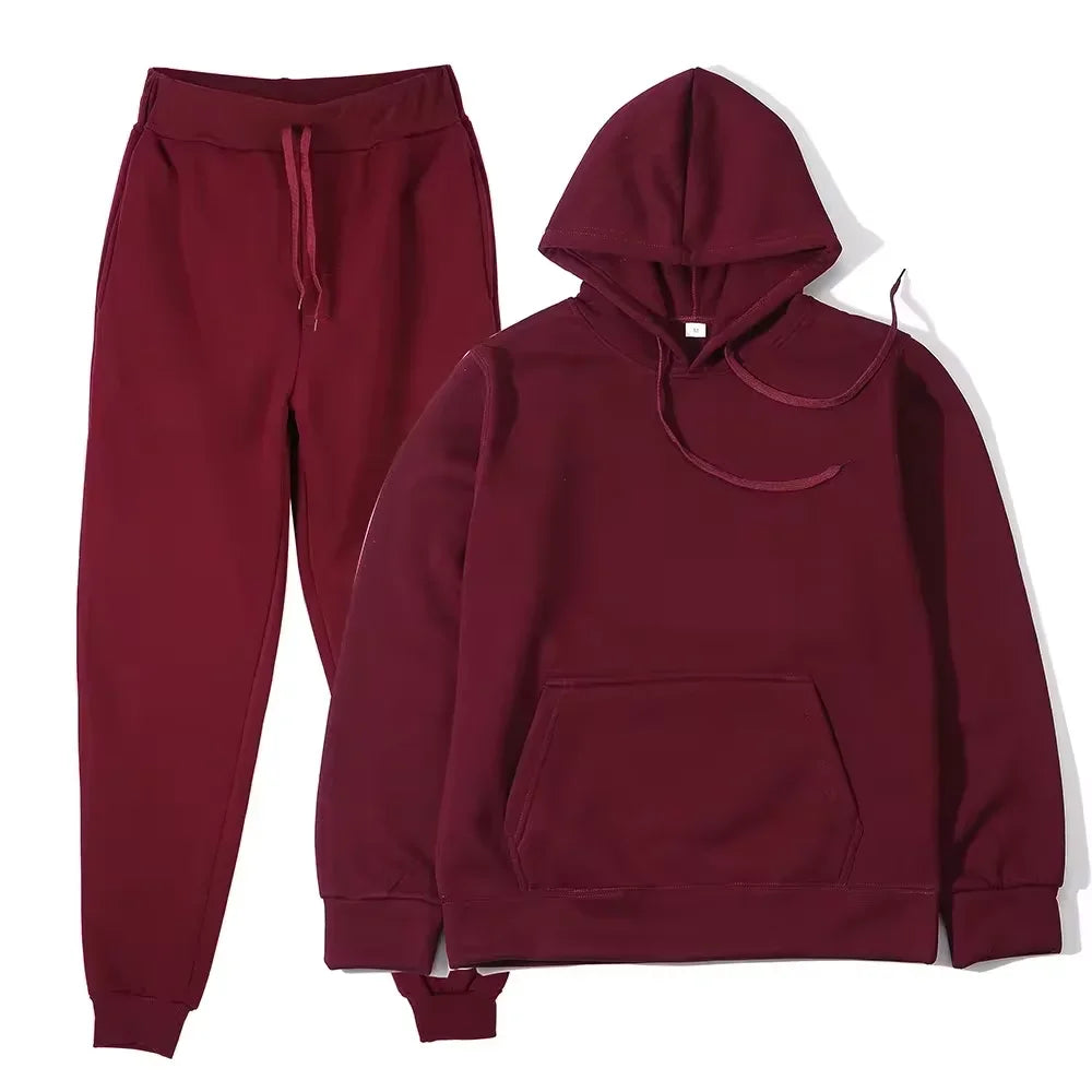 Winter Tracksuit Women Two Piece Set - Oversized Hoodie Sweatpants Solid Color Sportswear Suit |Casual Sweatshirt Trouser Set