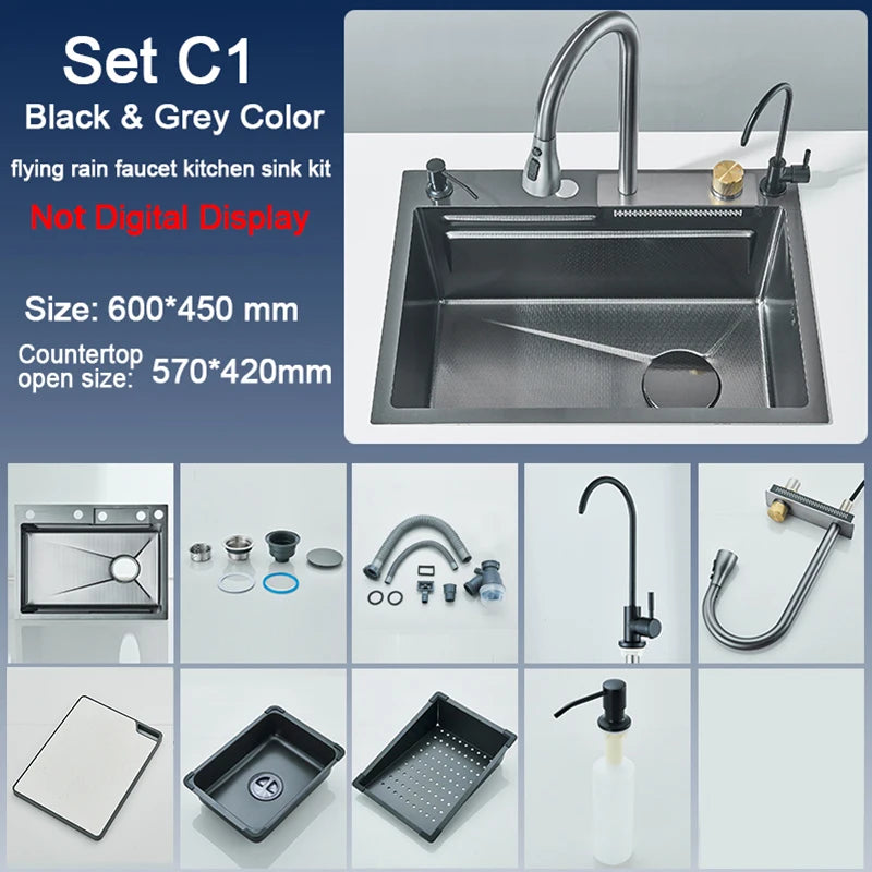 Rozin Stainless Steel Kitchen Sink With Faucet Digital Display