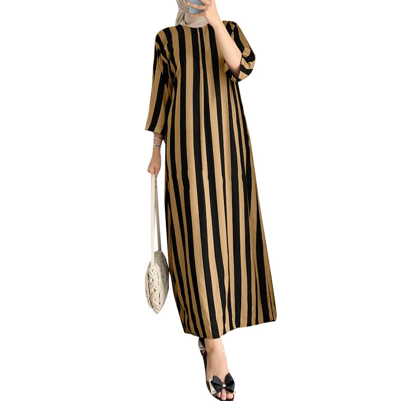 ZANZEA Women Muslim Abaya Dress Casual Modest Kaftan Robe