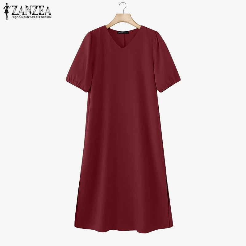 Zanzaea Women V Neck Short Sleeve Jersey Summer Dress