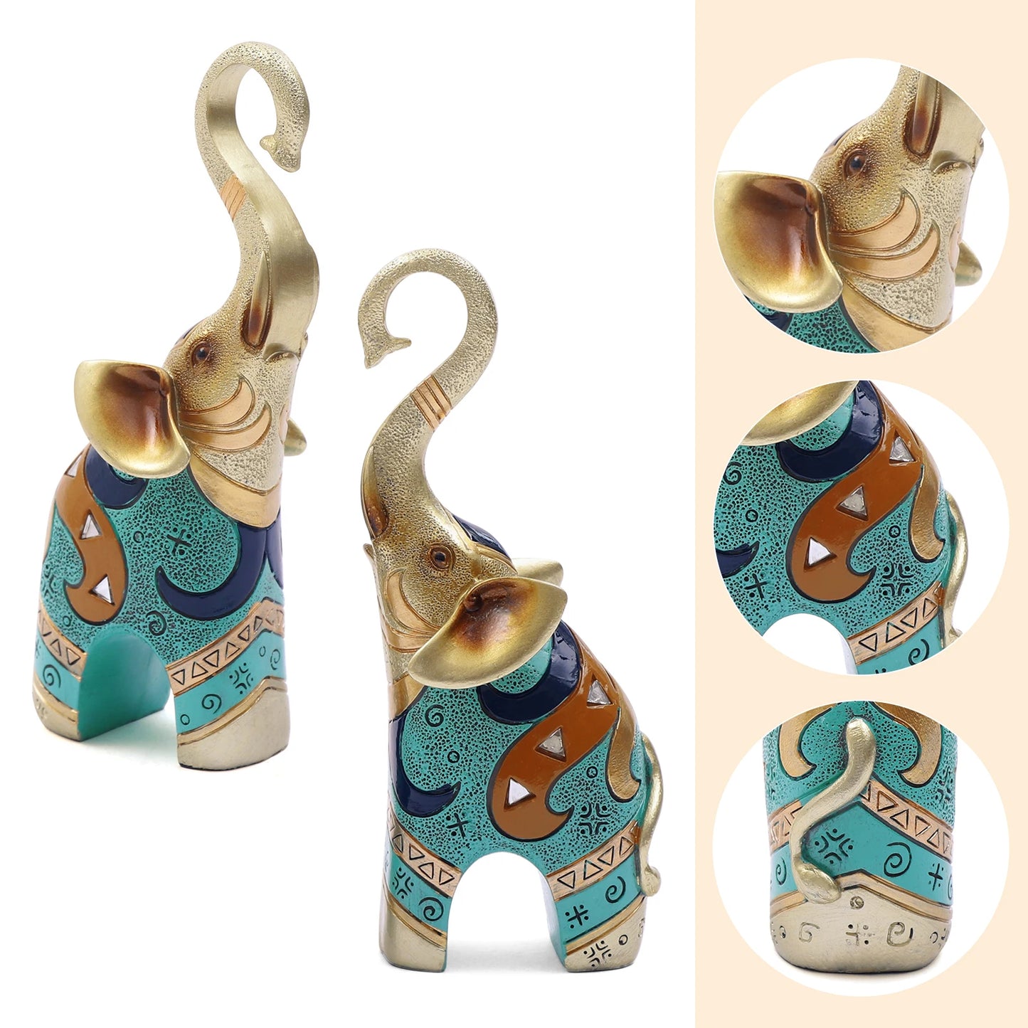 Modern Simplicity Elephant Ornaments—Hand-Carved Ancient Symbols, Compact Size, Fits Wine Cabinet/Porch/End Table Glossy Texture