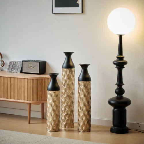 Modern Gold Leaf Pattern Metal Floor Vases Set of 3 Tall Decorative Vases 24/28/32.3 Inch Home Living Room Decor