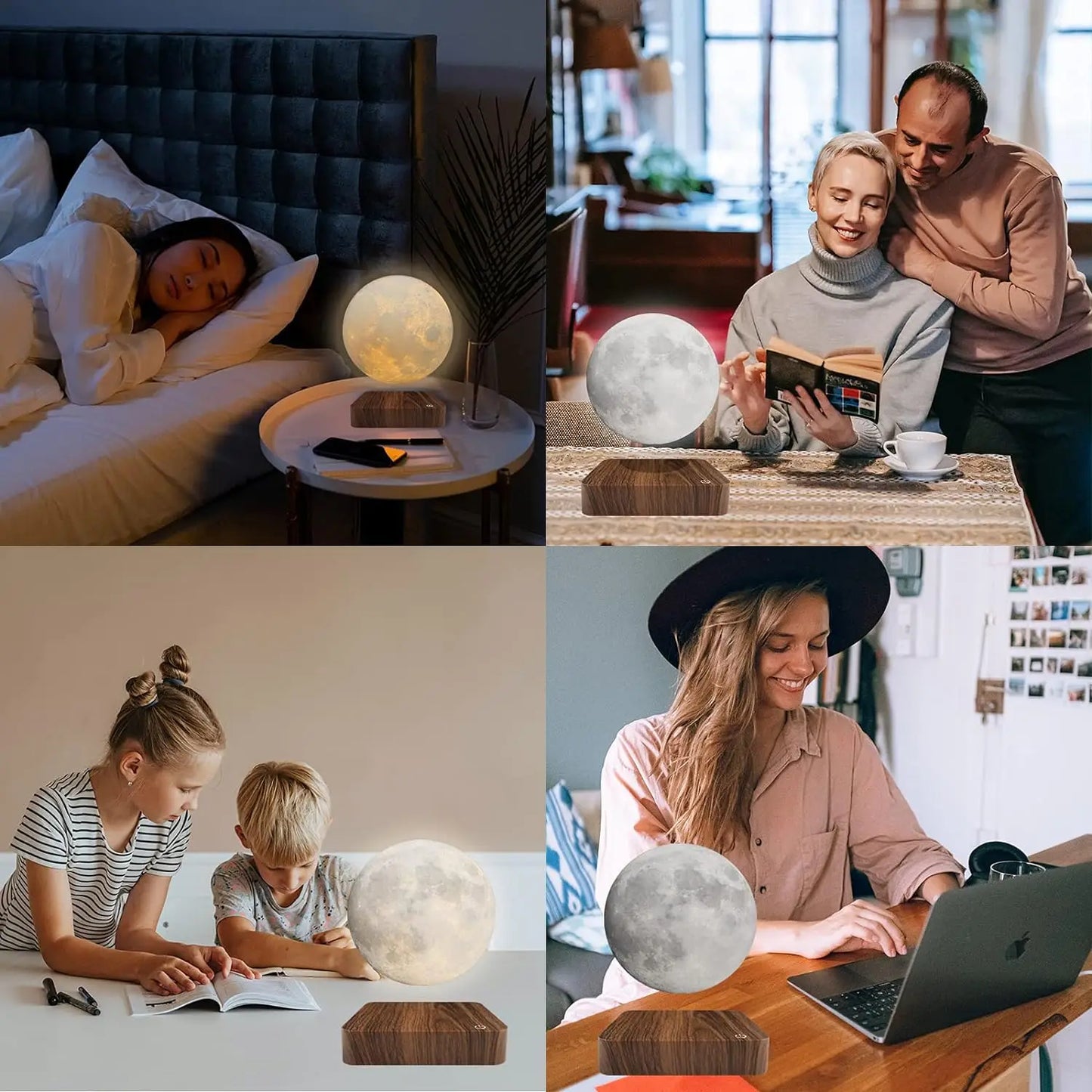 Mexllex Magnetic Floating Moon Lamp, Wooden Base, 3 Color LED